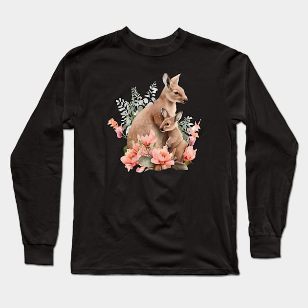 Kangaroo with baby Long Sleeve T-Shirt by DreamLoudArt